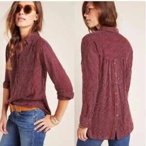 Anthropologie Top Women's Small Isadora Button-Back‎ Tunic Burgundy